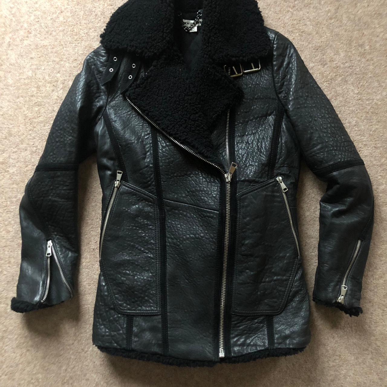 Whistles leather jacket /coat fur collar, thick sips... Depop
