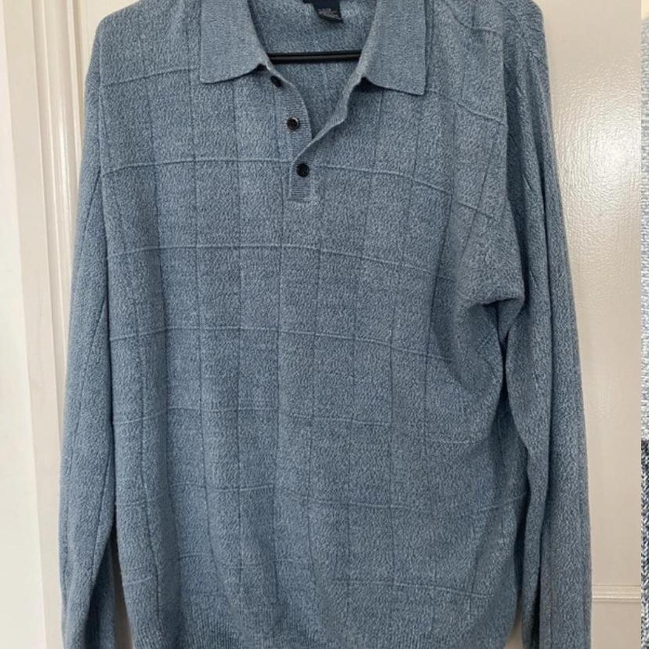 Dockers men’s blue-grey sweater with button up... - Depop