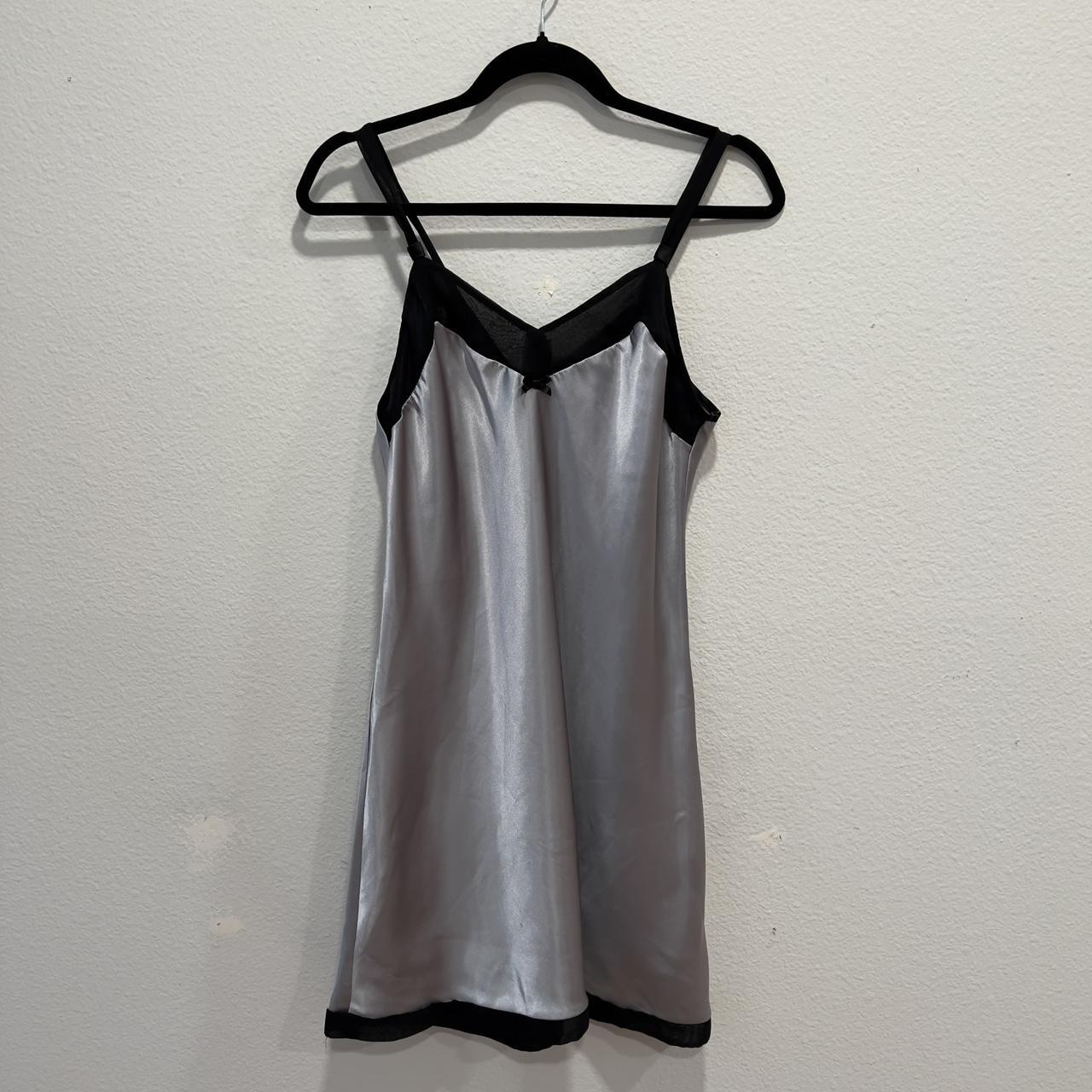 Silver slip dress with black trim Size- M Message... - Depop