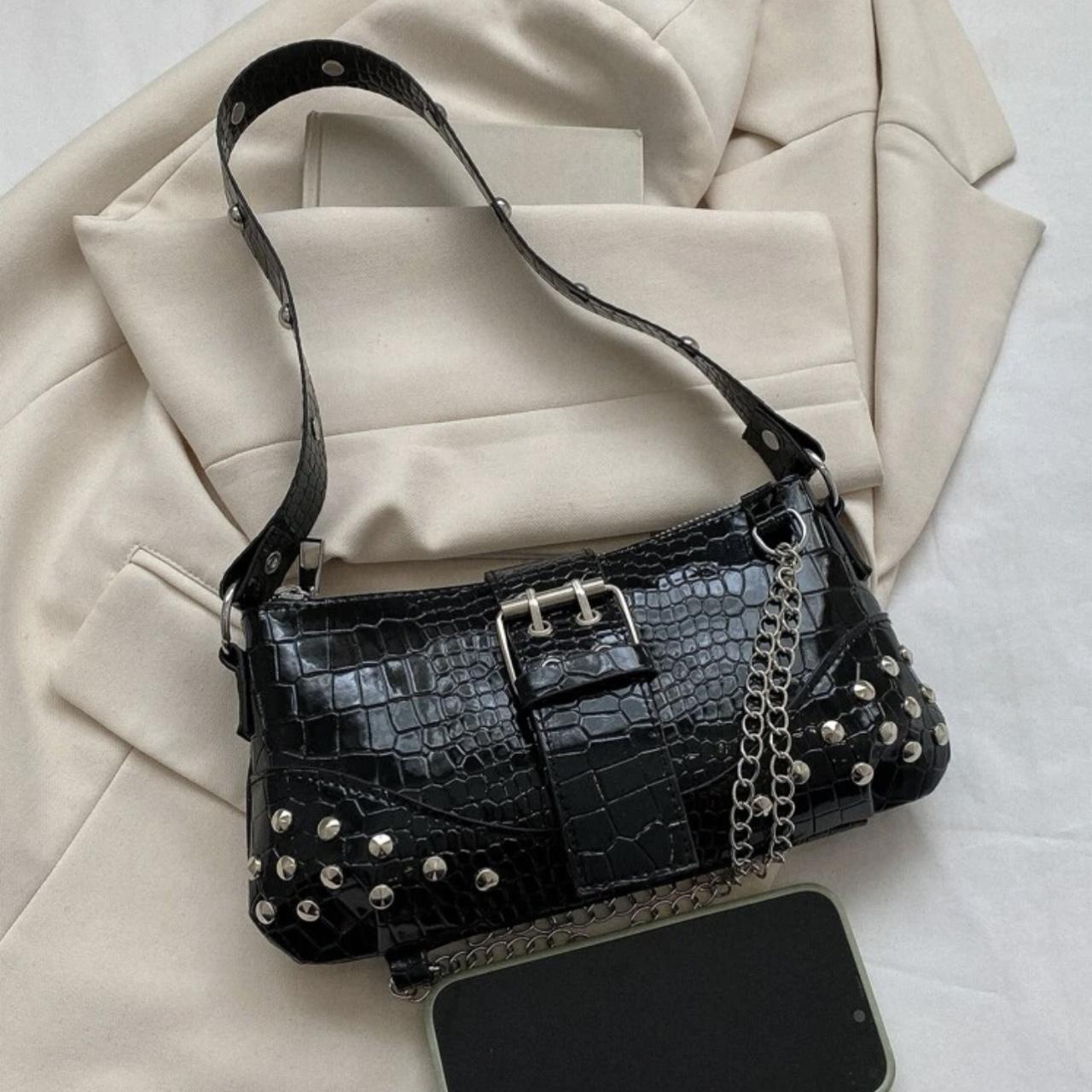 Crocodile Embossed Bag🖤 -Studded & Buckle... - Depop