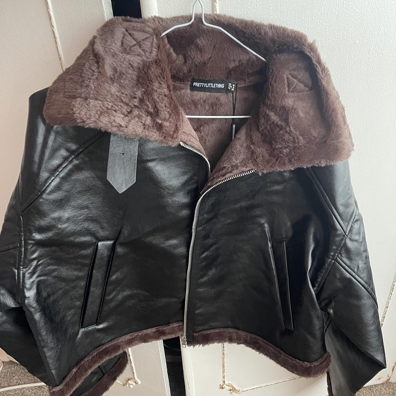 PrettyLittleThing Women's Black And Brown Jacket | Depop