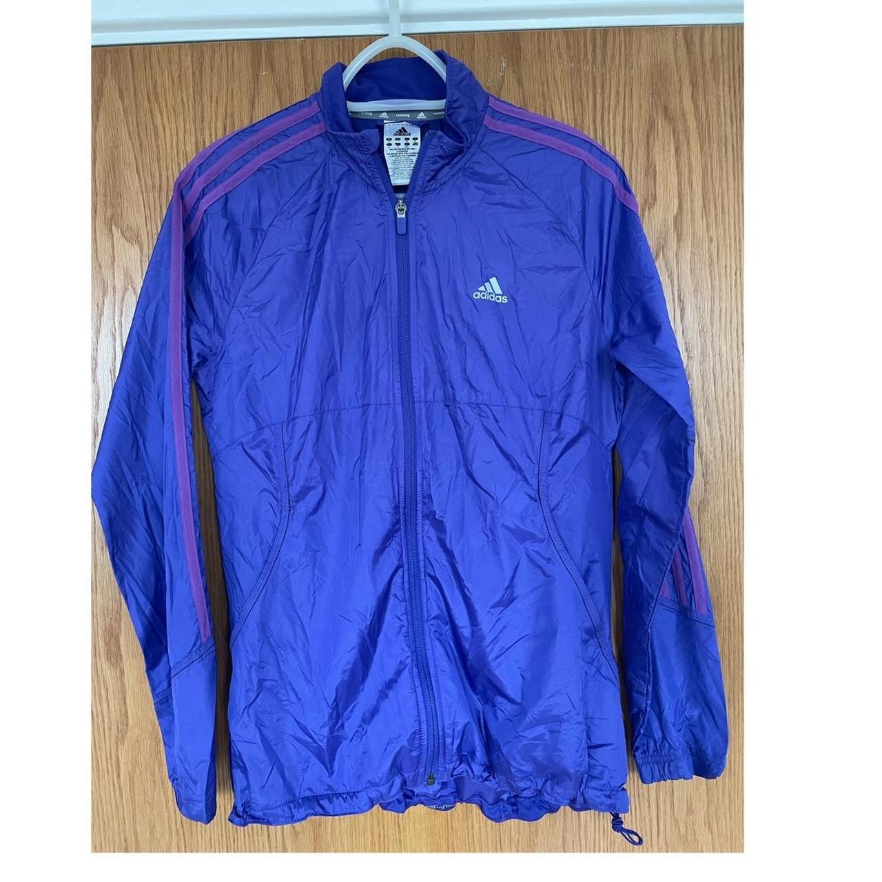 Purple adidas rain jacket Size 12 - Depop