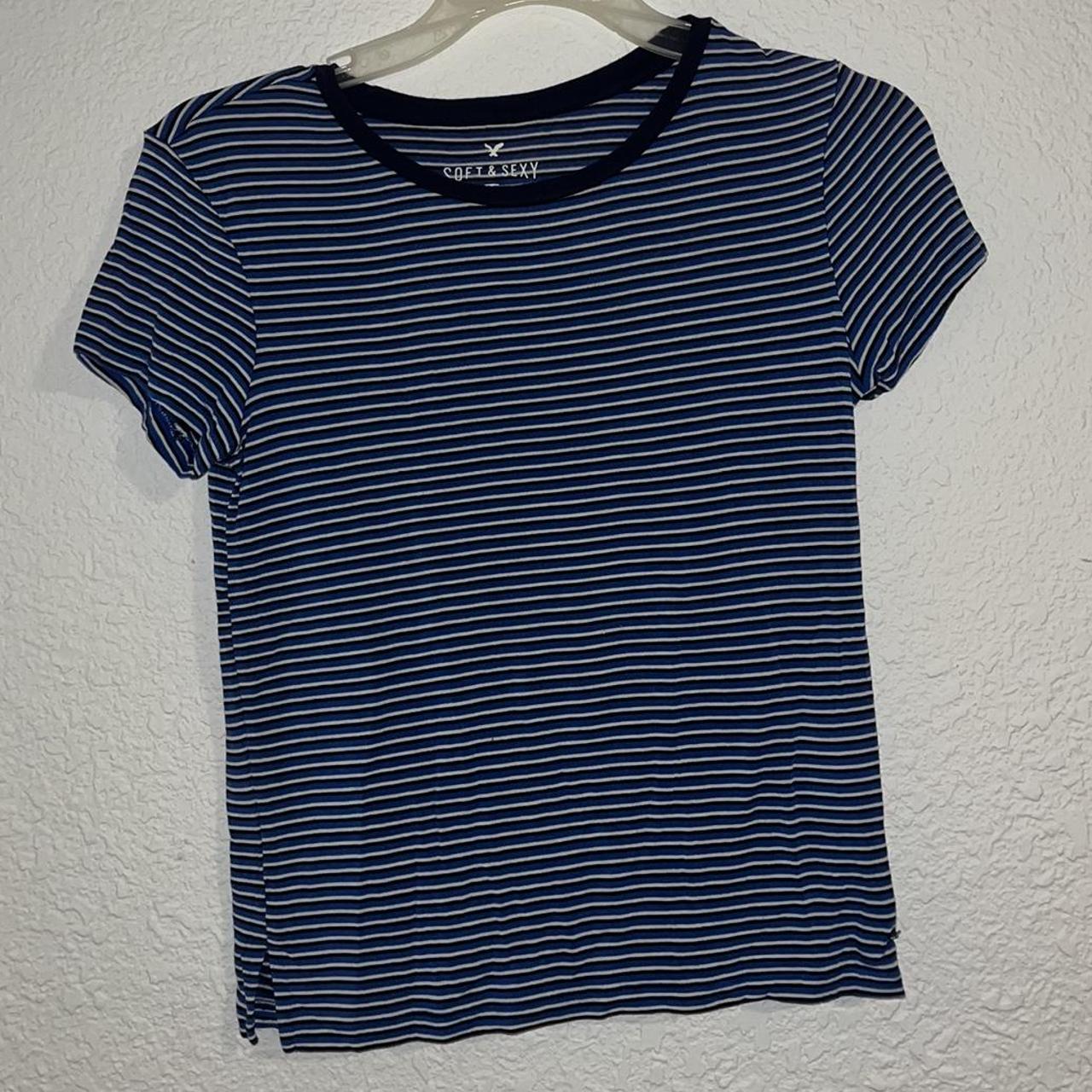 American Eagle Women's Navy and White Shirt | Depop