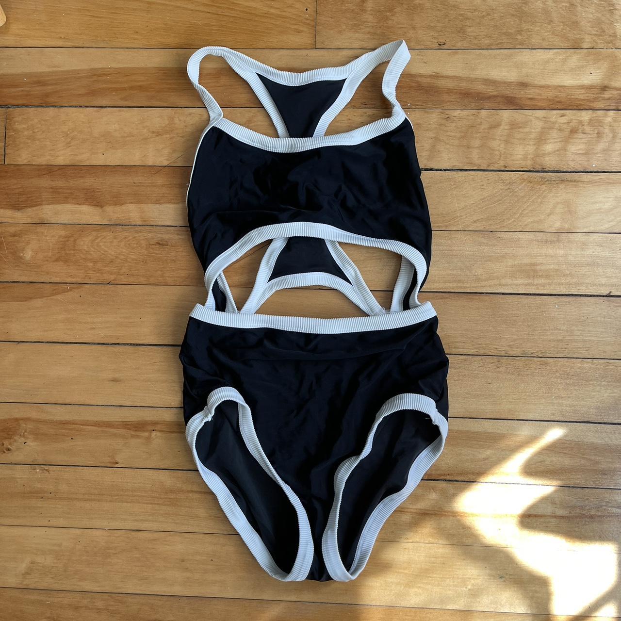 Aerie Women's Black and White Swimsuit-one-piece | Depop