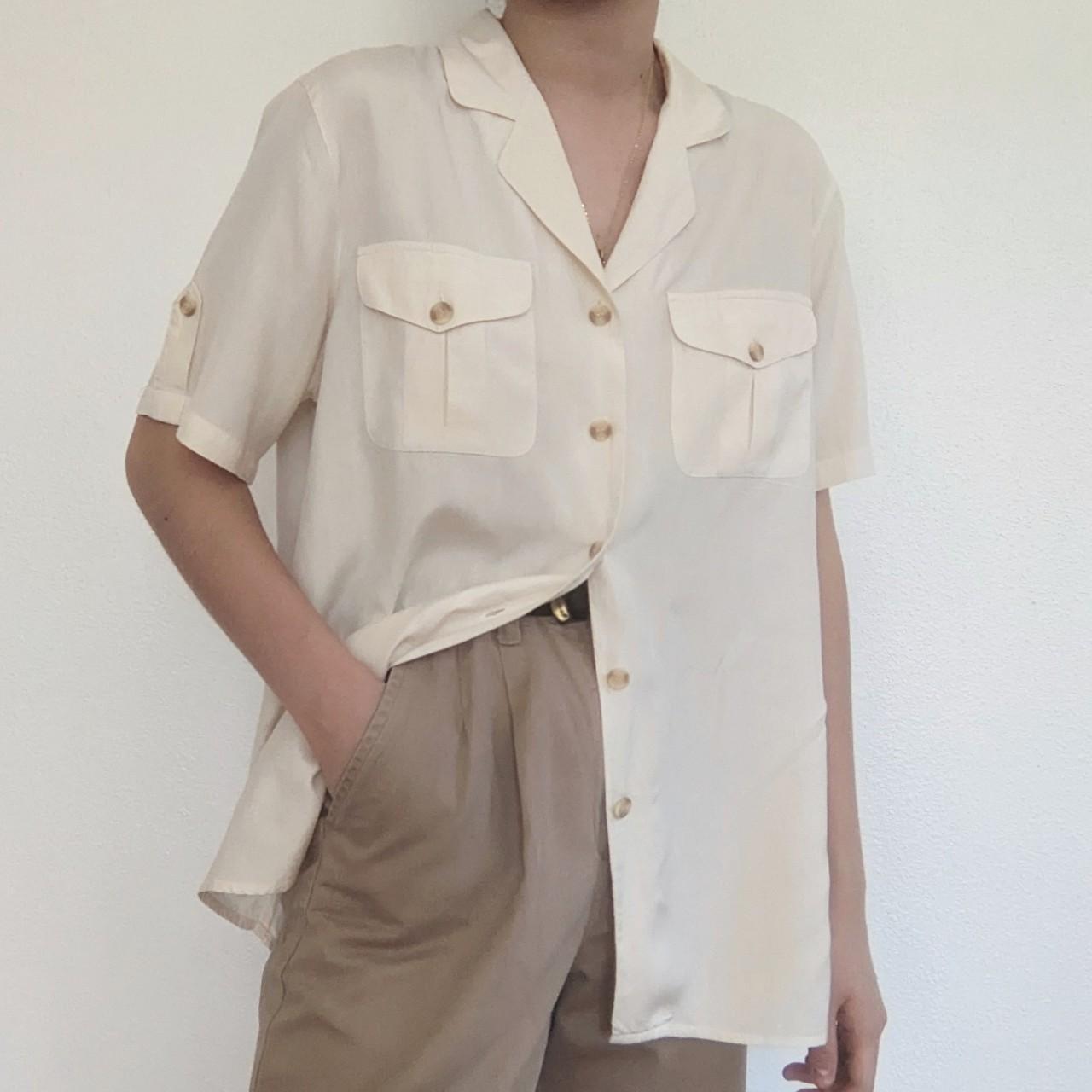 Cute vintage cream 100% silk button-up blouse,... - Depop