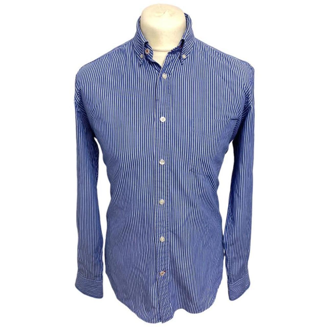 T.M. LEWIN Medium Blue Striped Long Sleeved Shirt... - Depop