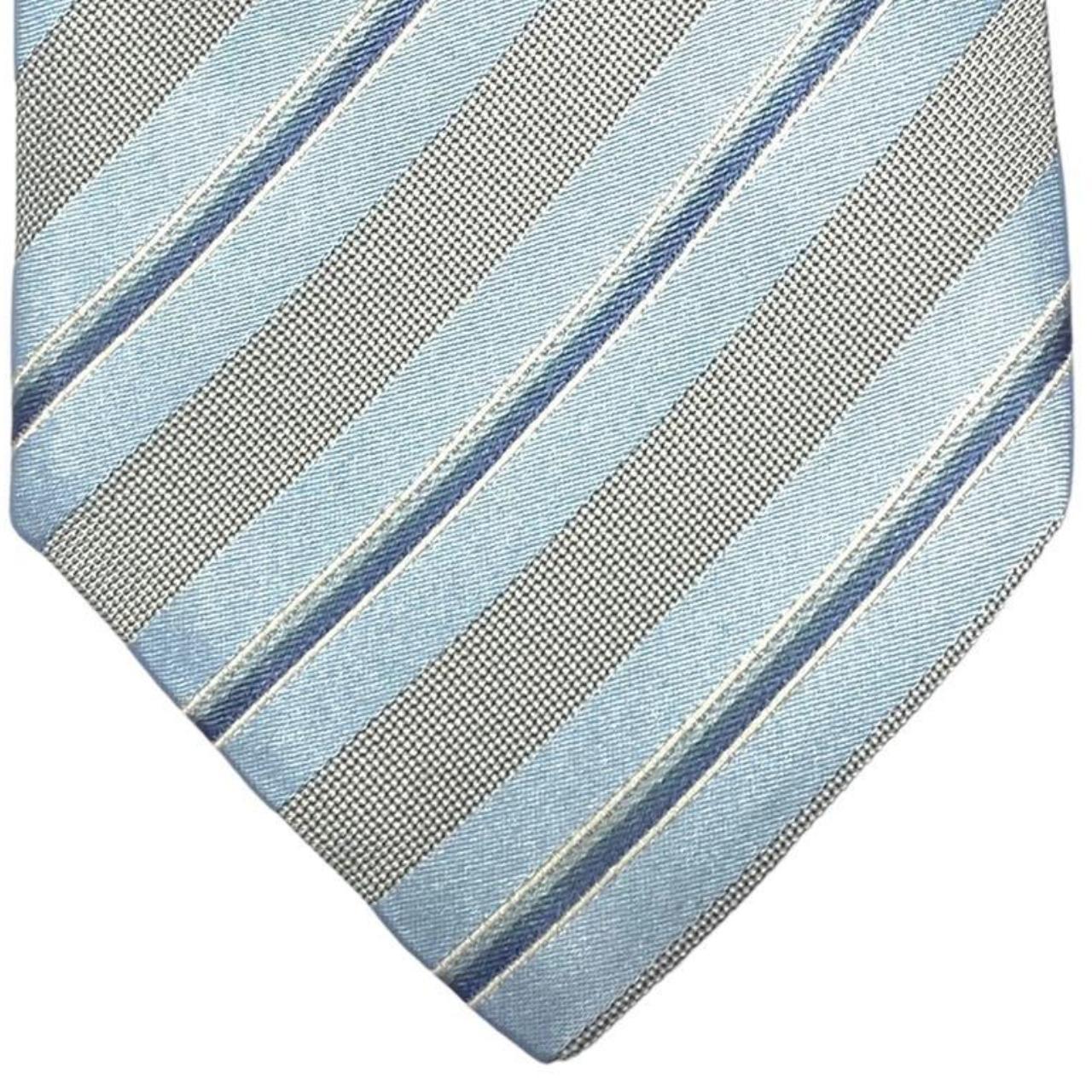 HUGO BOSS Blue & Grey Striped 100% Silk Tie Men's... - Depop