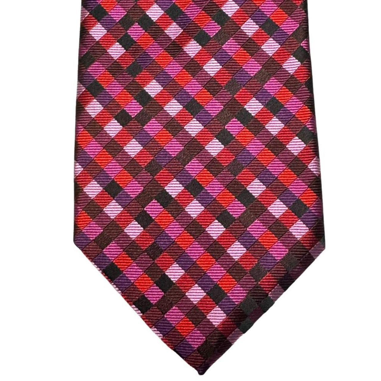 JAEGER Red, Pink % Black 100% Silk Check Tie Mens... - Depop