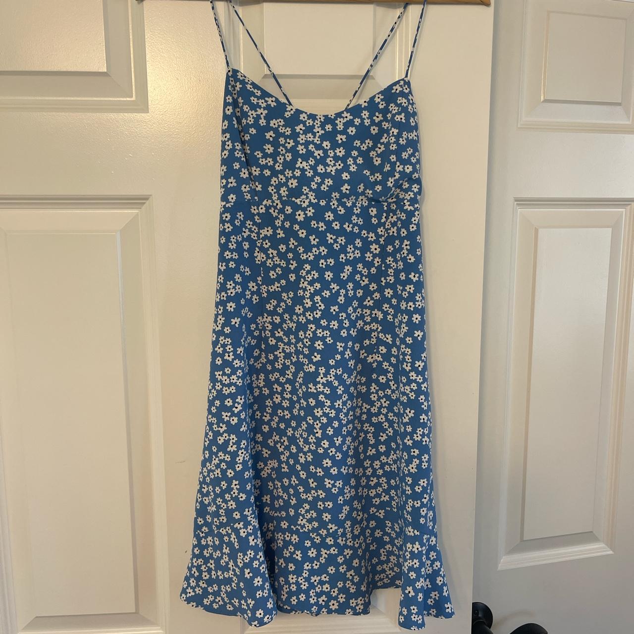 Cornflower blue Zara dress with slightly ruffled... Depop