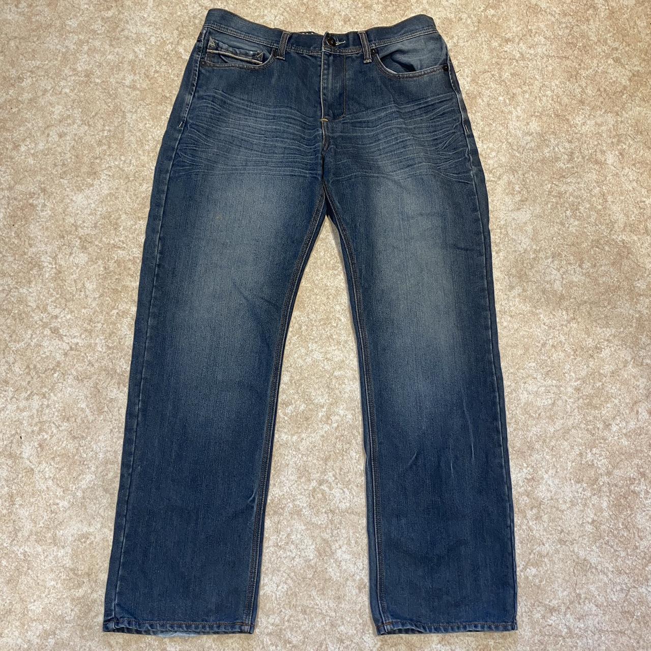 Loose fit dark blue jeans! Unique stitching on back... - Depop