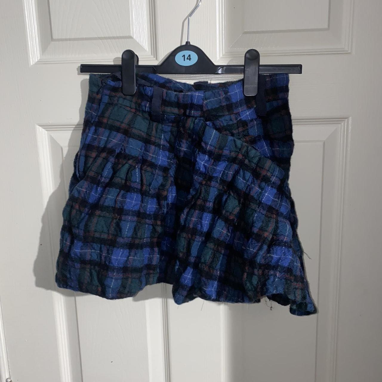 wrap skirt high waisted pleated checkered blue... - Depop