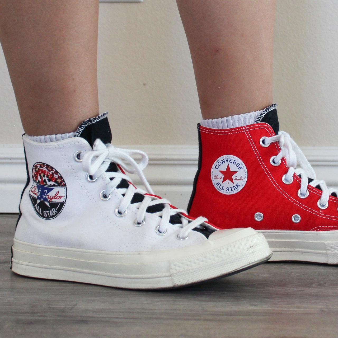 Red white and blue converse high tops online