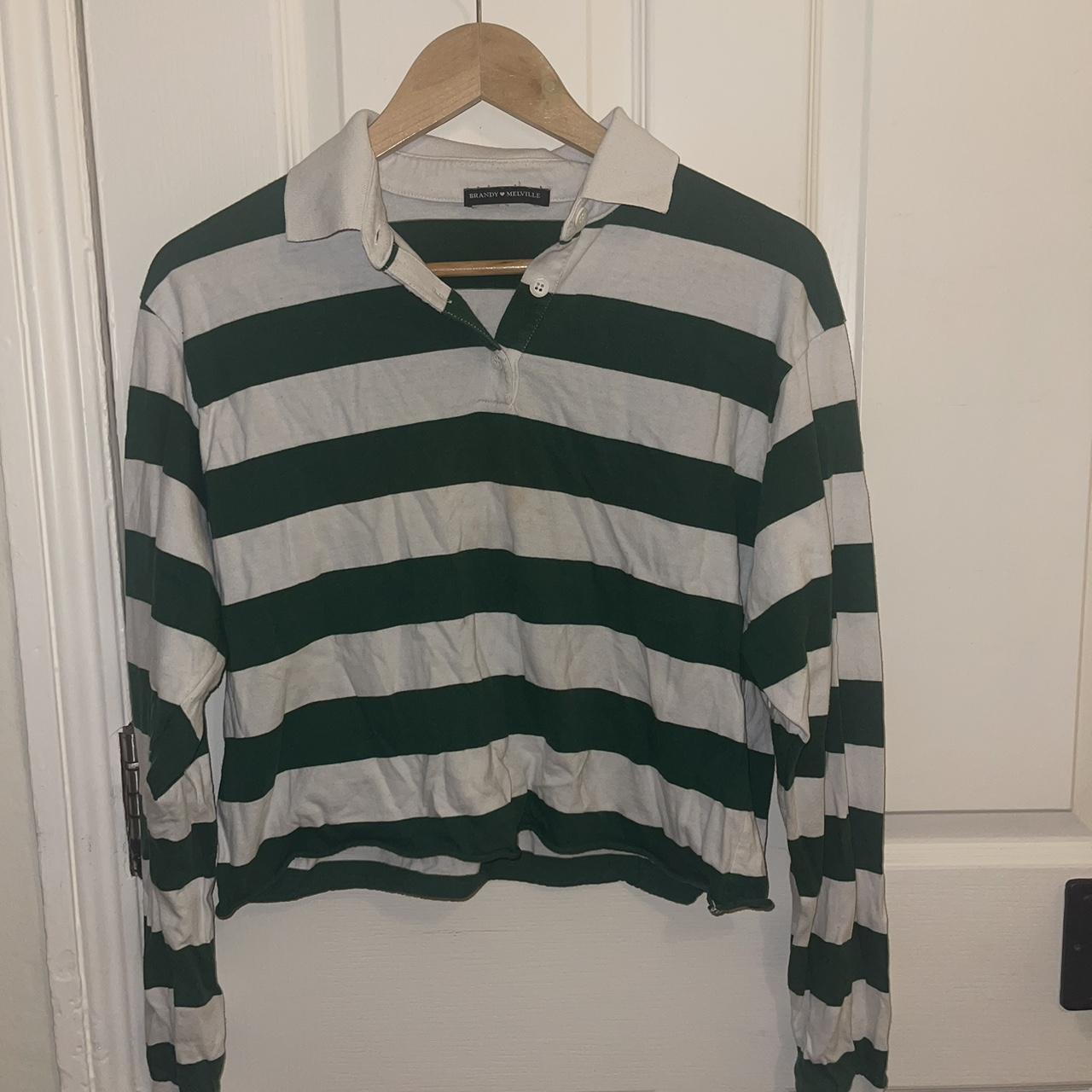 Brandy Melville rugby /polo shirt Green and white... Depop