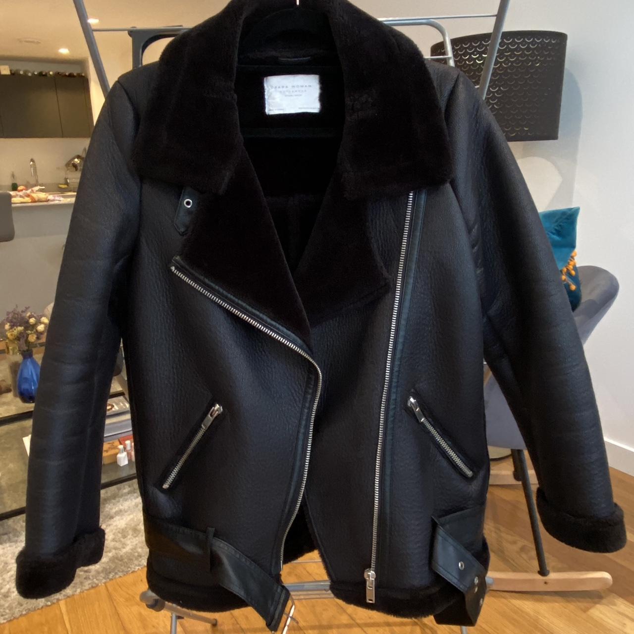 Zara Black Aviator Jacket Faux Shearling Super Depop