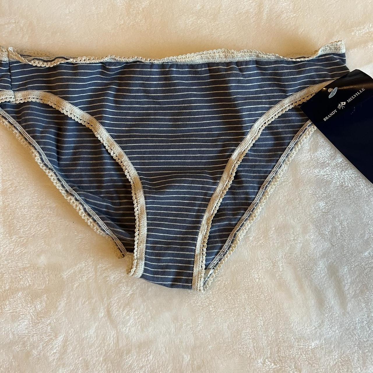 Brandy Melville Women's Cream and Blue Panties | Depop