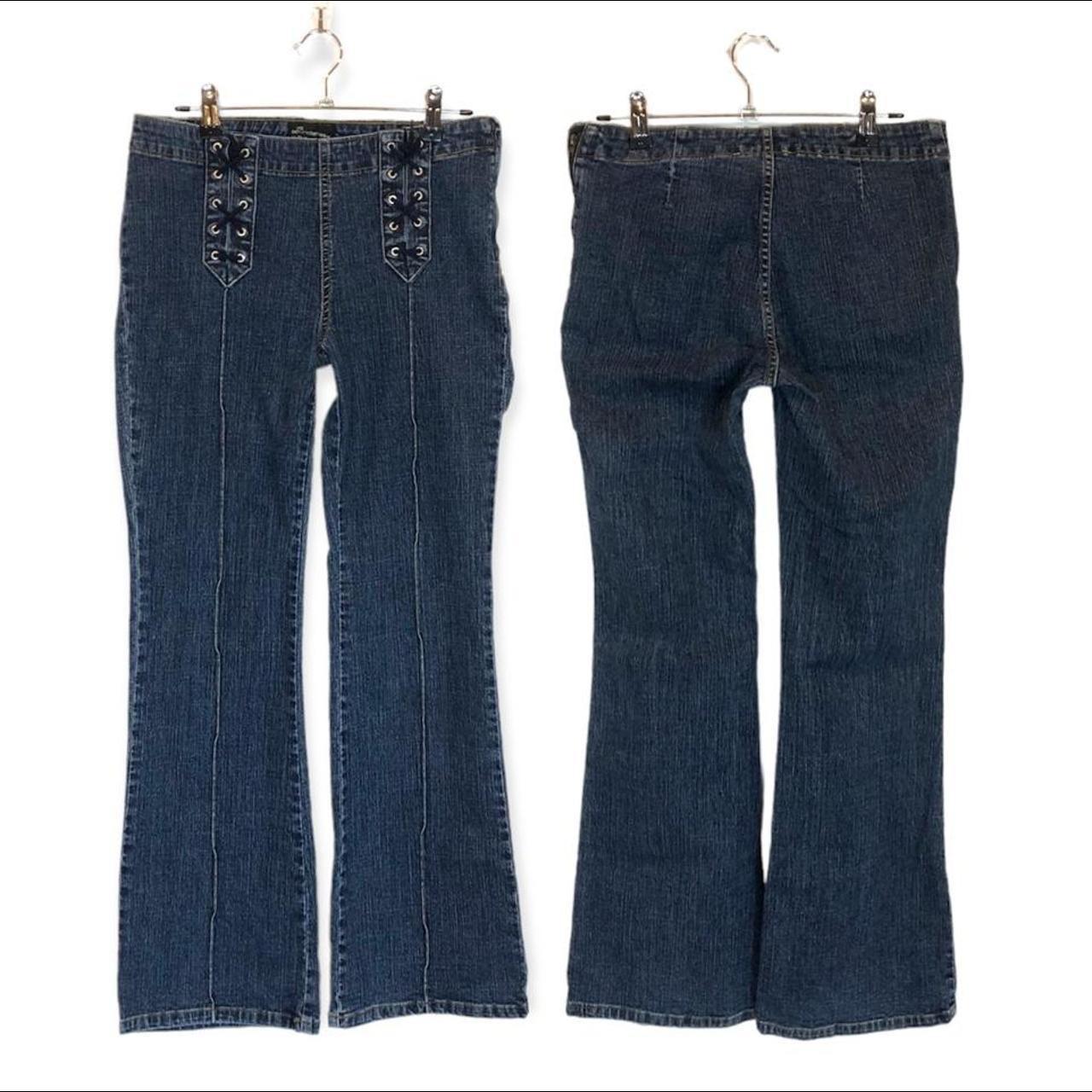 Vintage y2k mid-waisted flared shops lace-up jeans