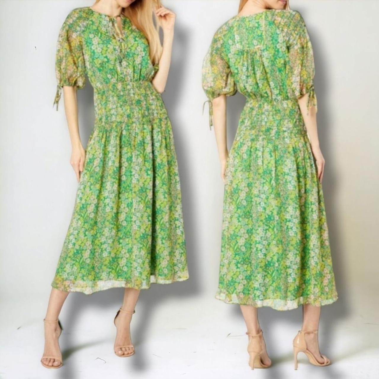 ◆TED BAKER 23SS◆Ursille◆花柄◆ミディドレス◆Mid Green◆ NWT Ted Baker Ursille Smocking Midi Dress with Neck | Depop