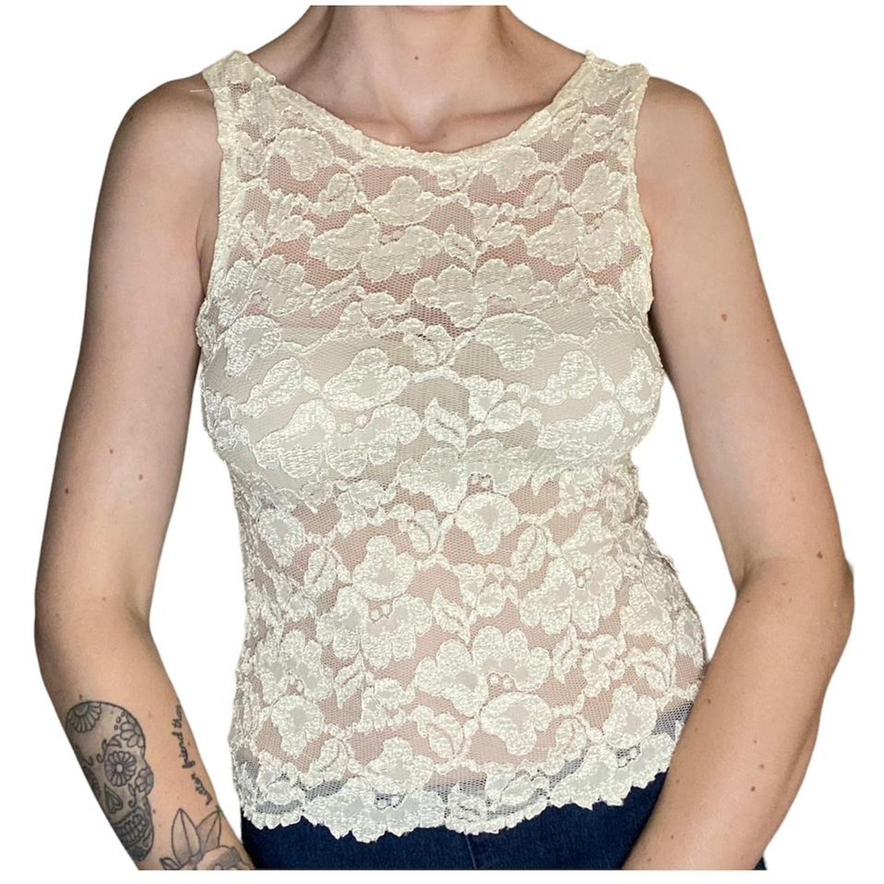 Lingerie Cacique Cream Lace Tank Top. In excellent... Depop