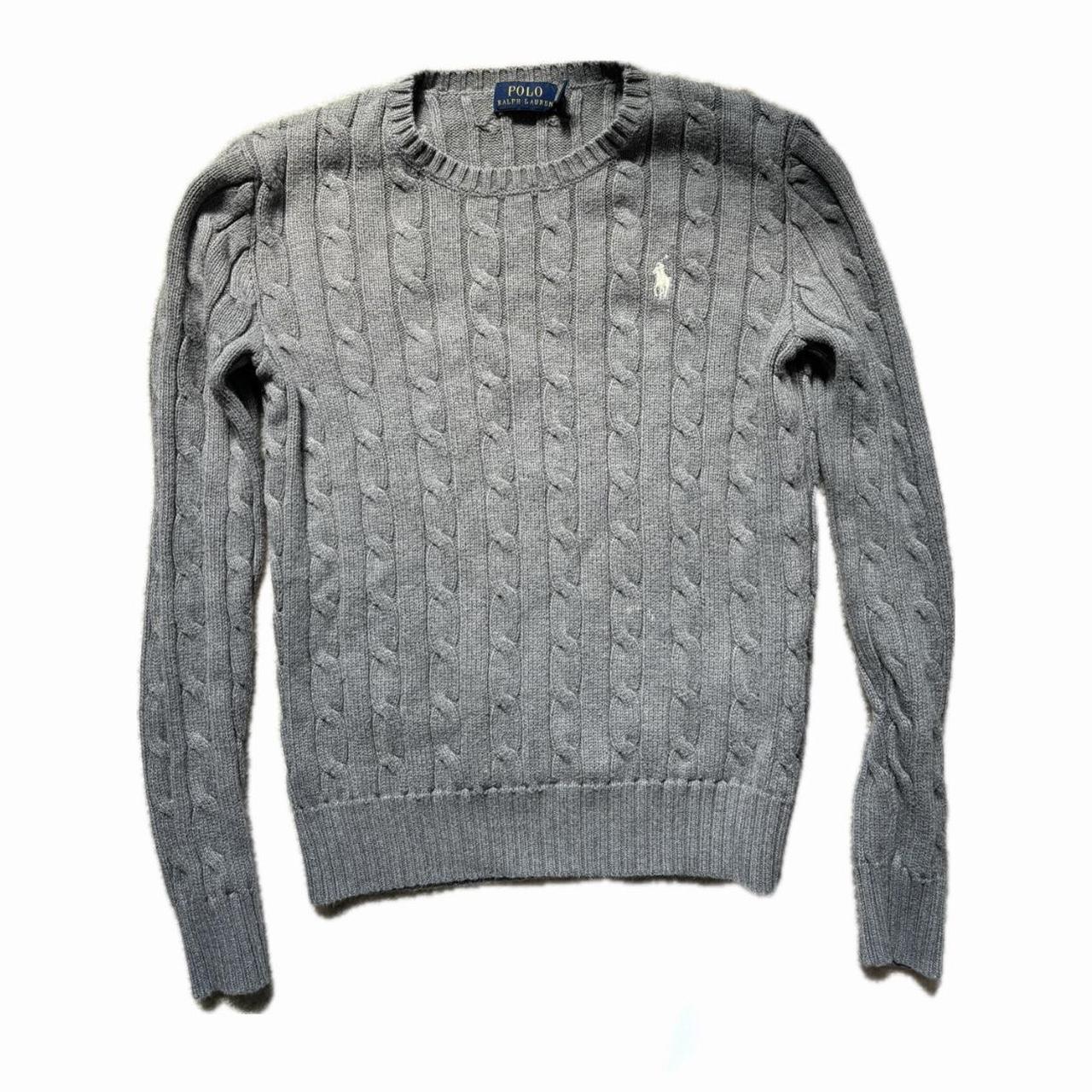 ♡‧₊˚ women's grey polo ralph Lauren cable knit  - Depop