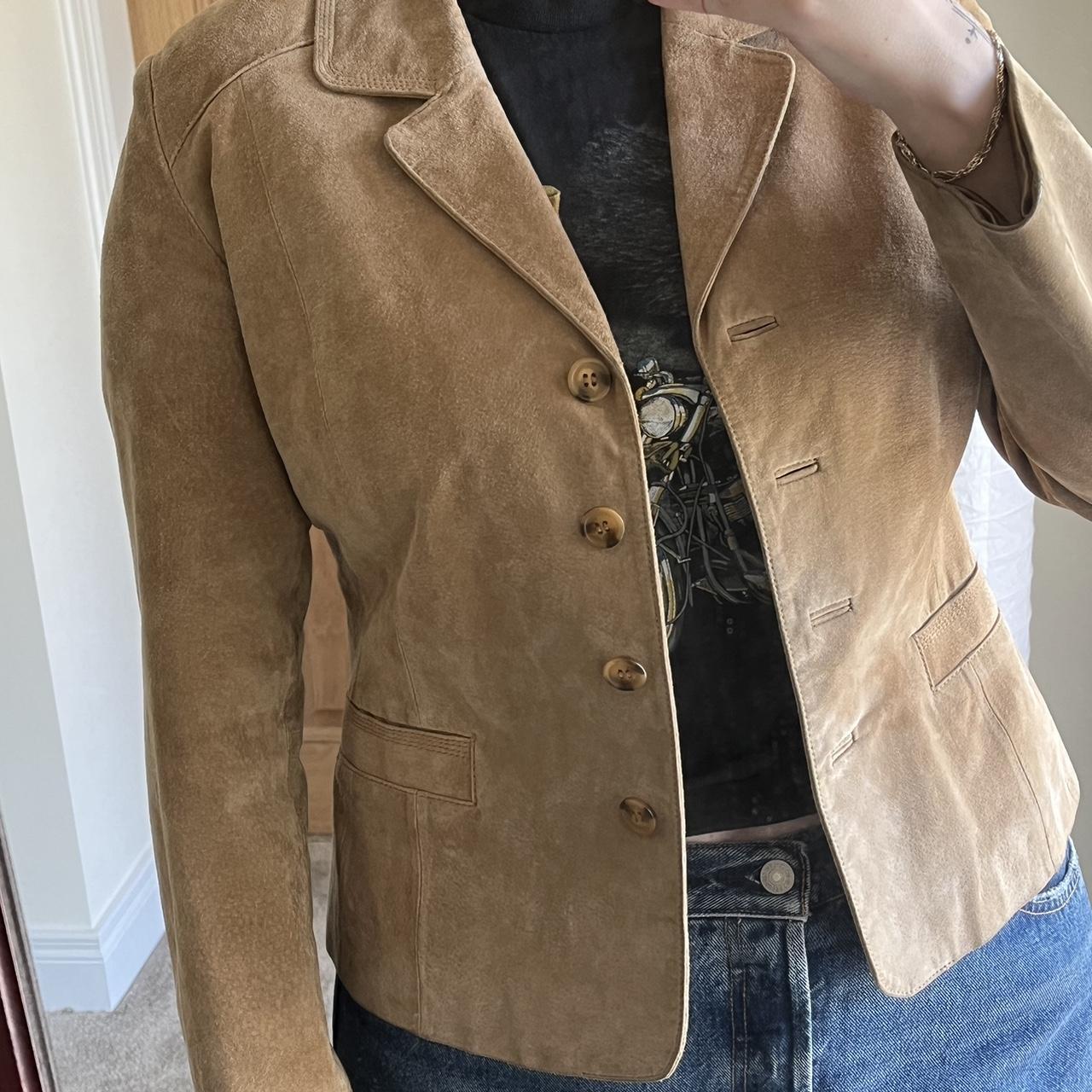 Vintage woman’s suede leather jacket, tortoiseshell... - Depop