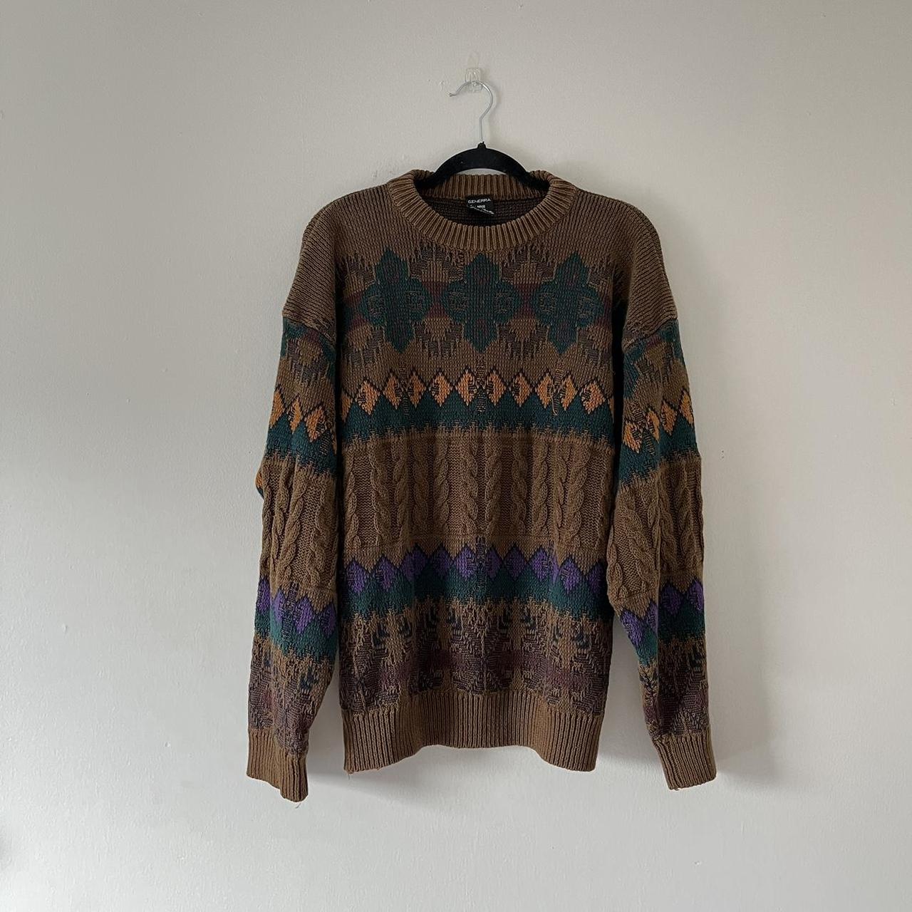 Men's Brown and Green Jumper | Depop