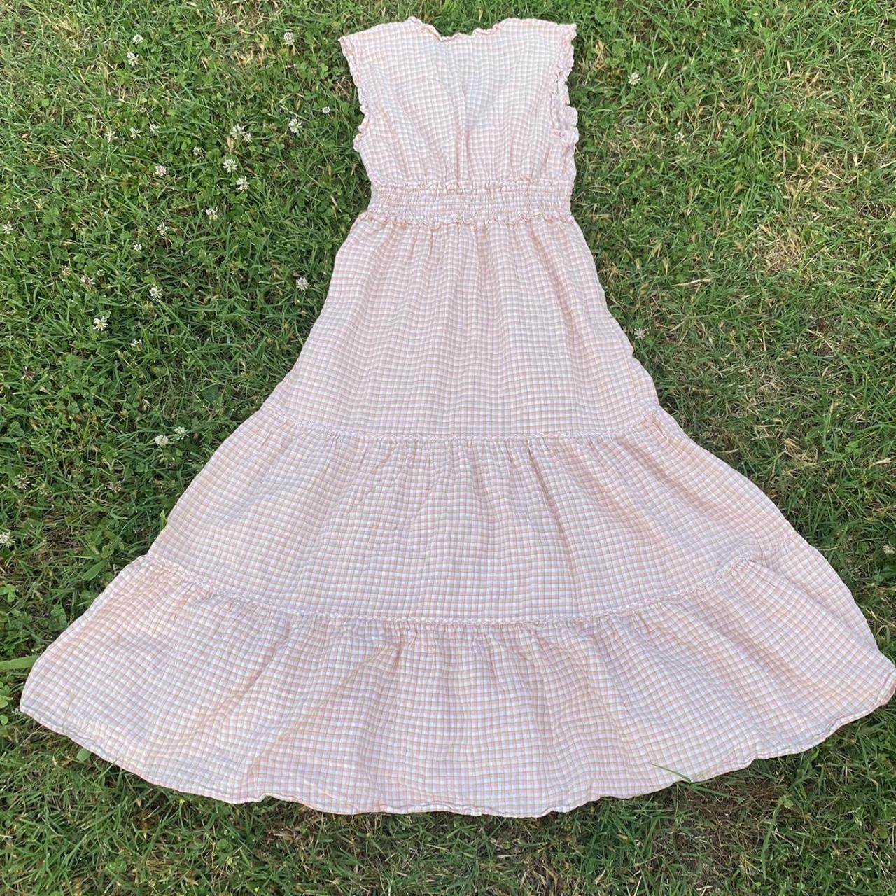 Women's Pink and White Dress Depop