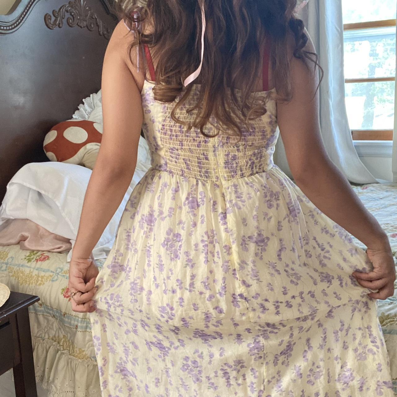 Yellow and purple floral cottagecore dress. no tag... Depop