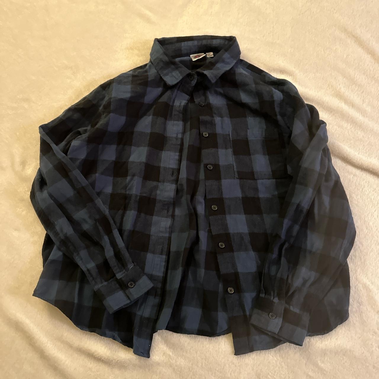 Skater Street Wear Blue & Black Block Patch Flannel... - Depop