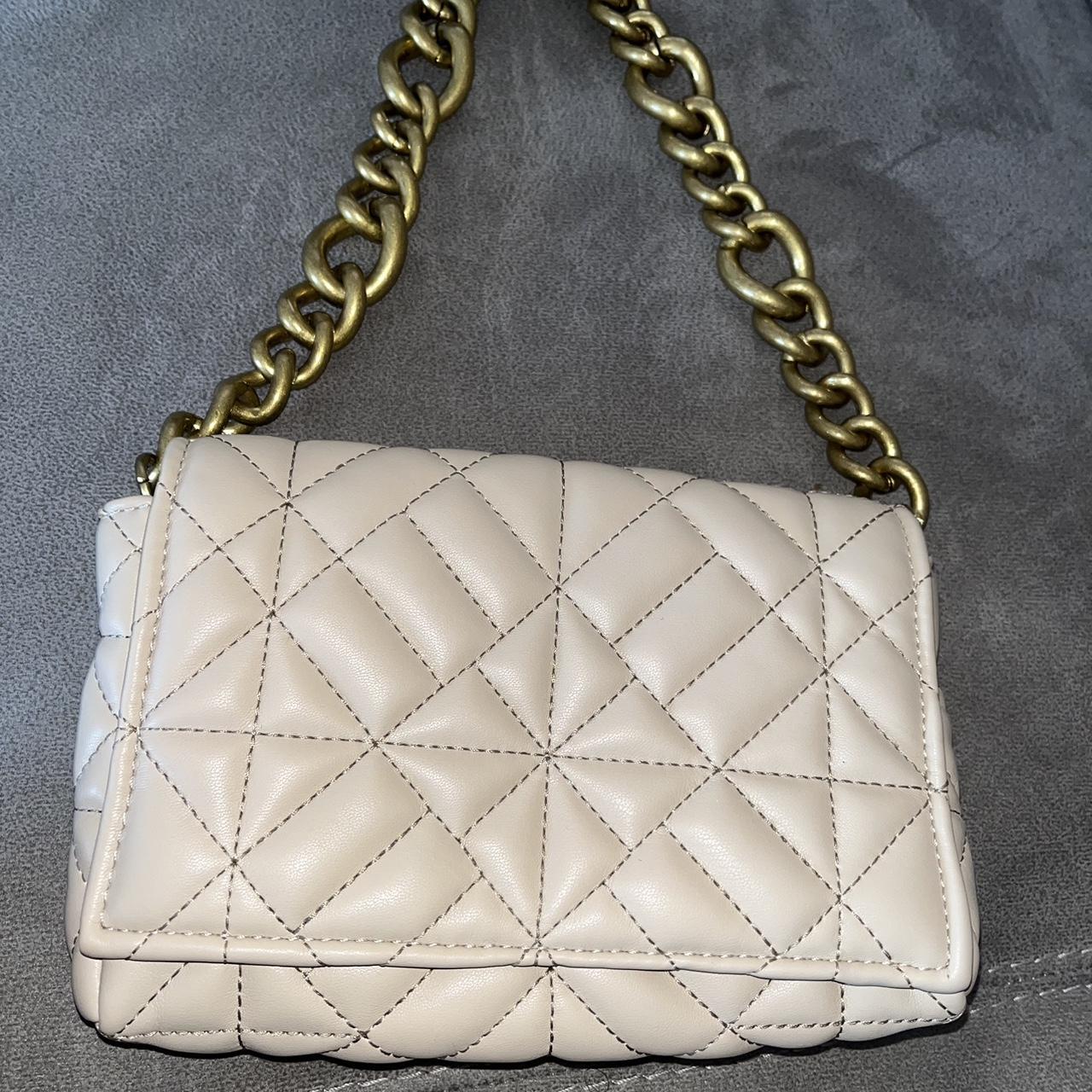Zara quilted nude bag with gold chain. Worn once.... - Depop