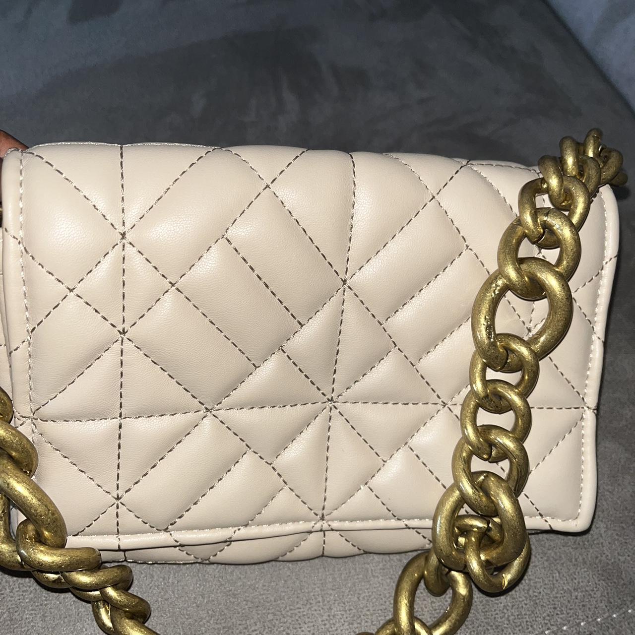 Zara quilted nude bag with gold chain. Worn once.... - Depop