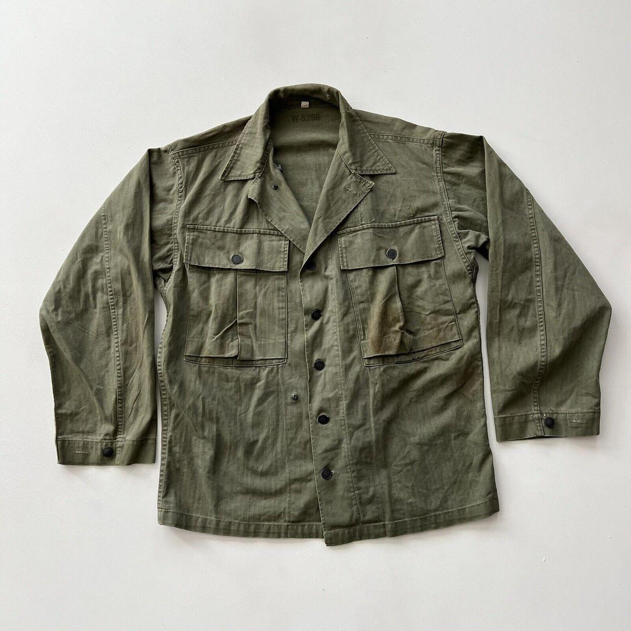 Vintage 40s WW2 US Army HBT Herringbone Jacket Shirt... - Depop