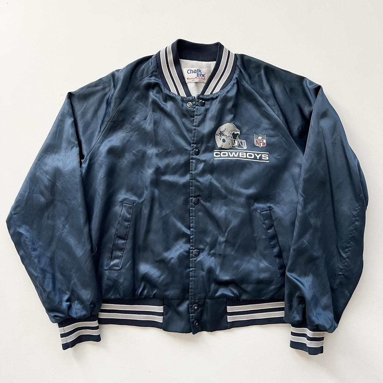 Vintage 1980s Dallas Cowboys Chalk Line Satin Bomber Jacket - Size XL