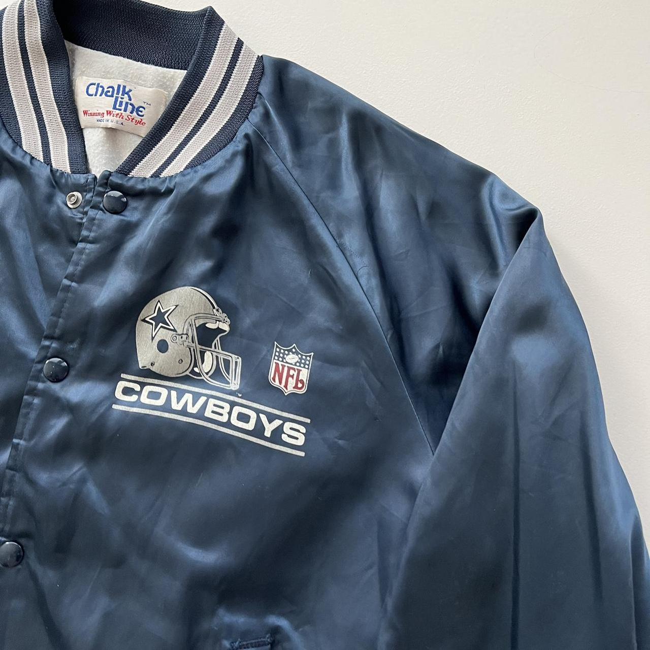 Vintage 1980s Dallas Cowboys Chalk Line Satin Bomber Jacket - XXL