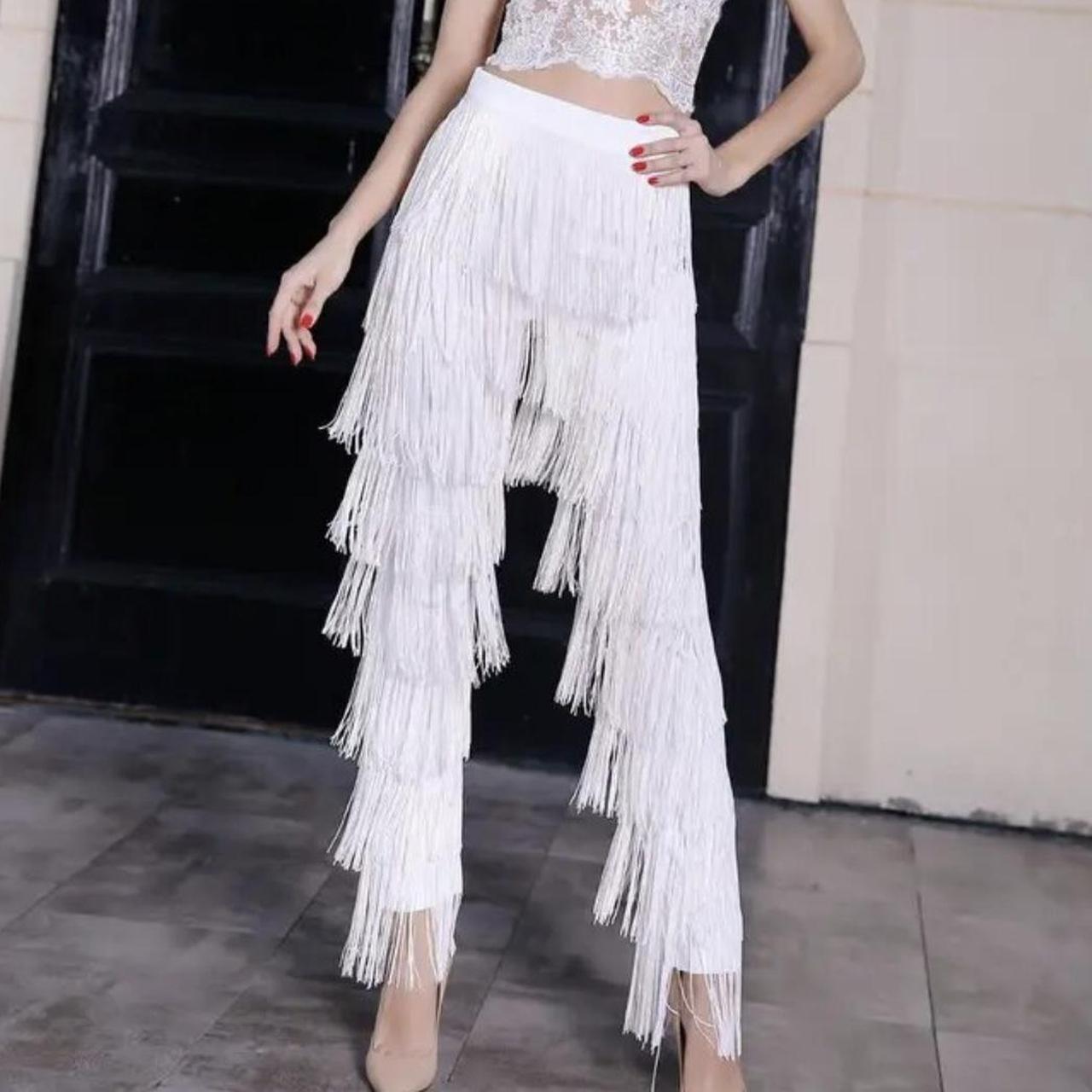 White hot sale tassel trousers