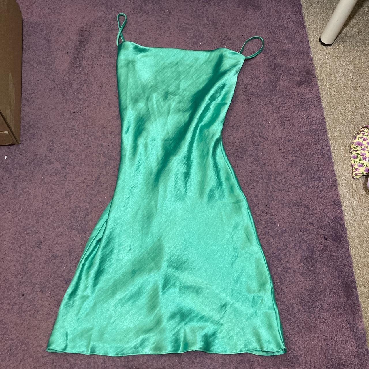 Asos Green Satin Mum Dress With Tie Back. Work A Few - Depop