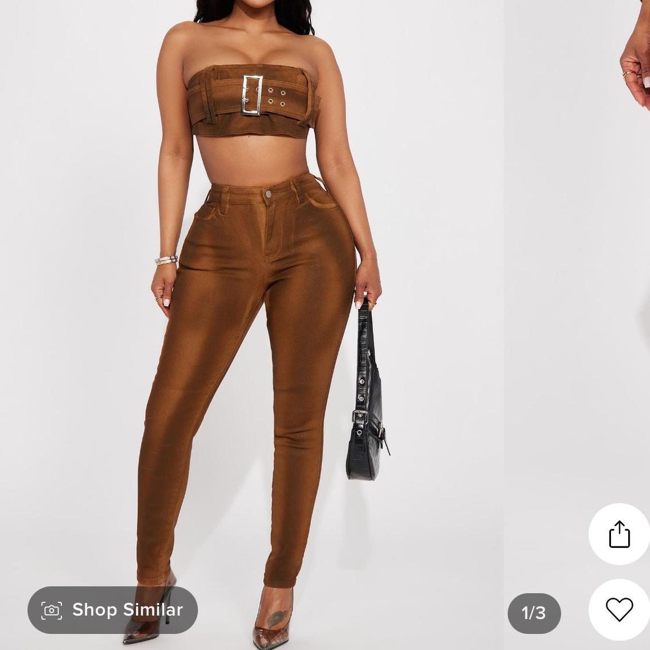 Fashion Nova Brown Buckle Pant Set🖤, NEVER