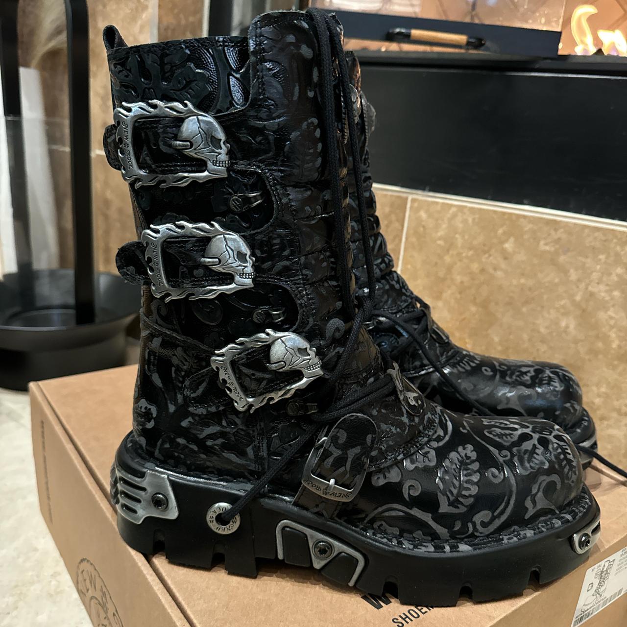 New Rock Vintage Flower Boots Depop