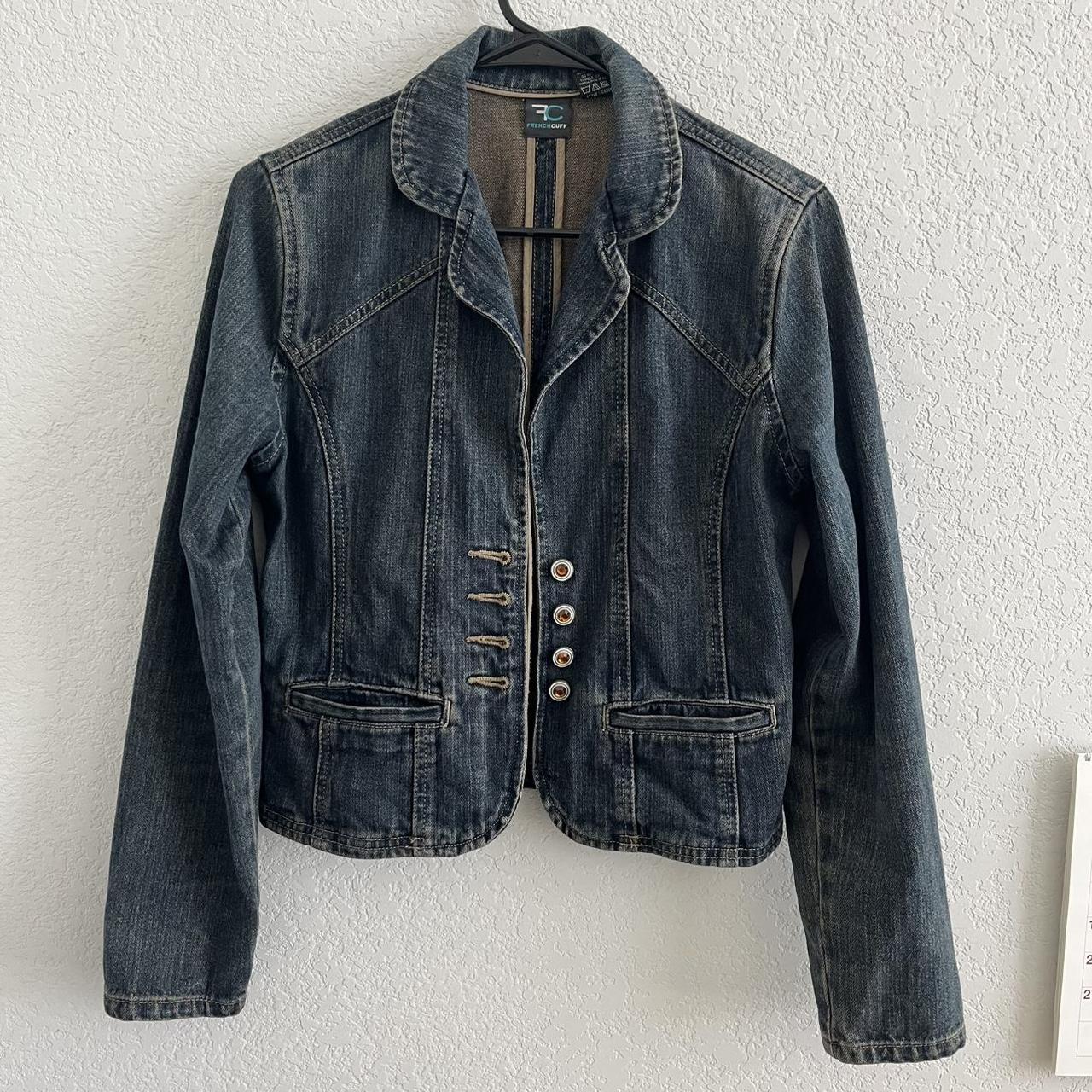 y2k french cuff denim jacket !! no holes no stains | Depop