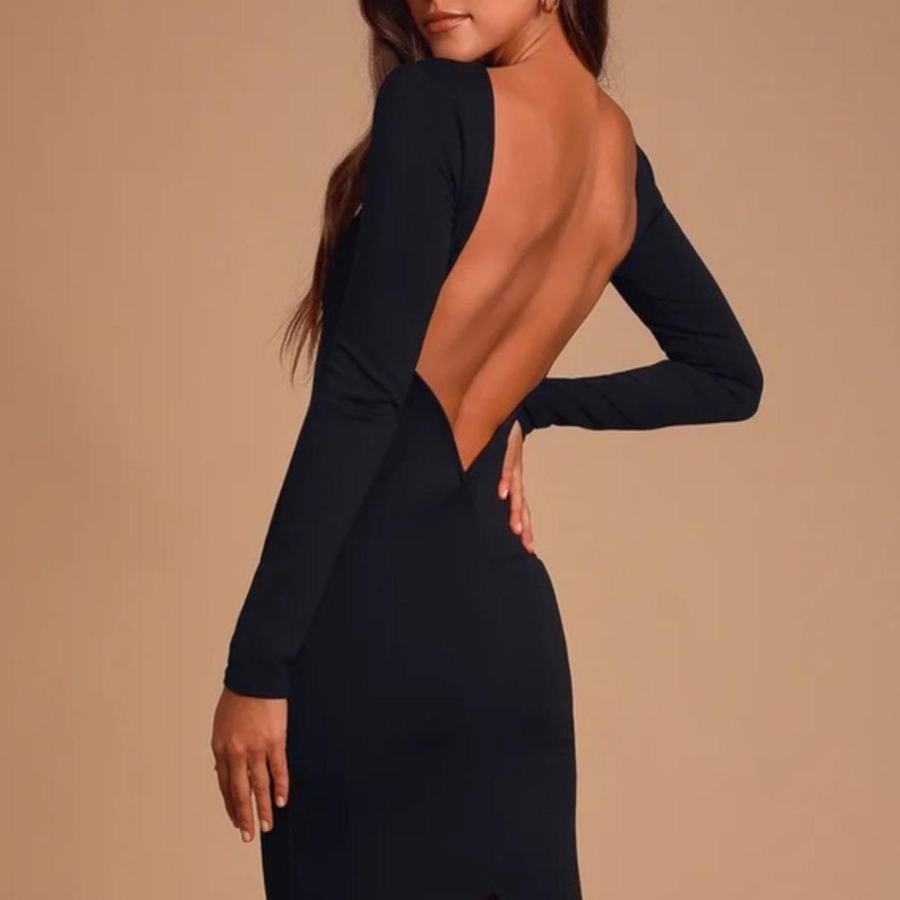 Black long sleeve backless dress best sale