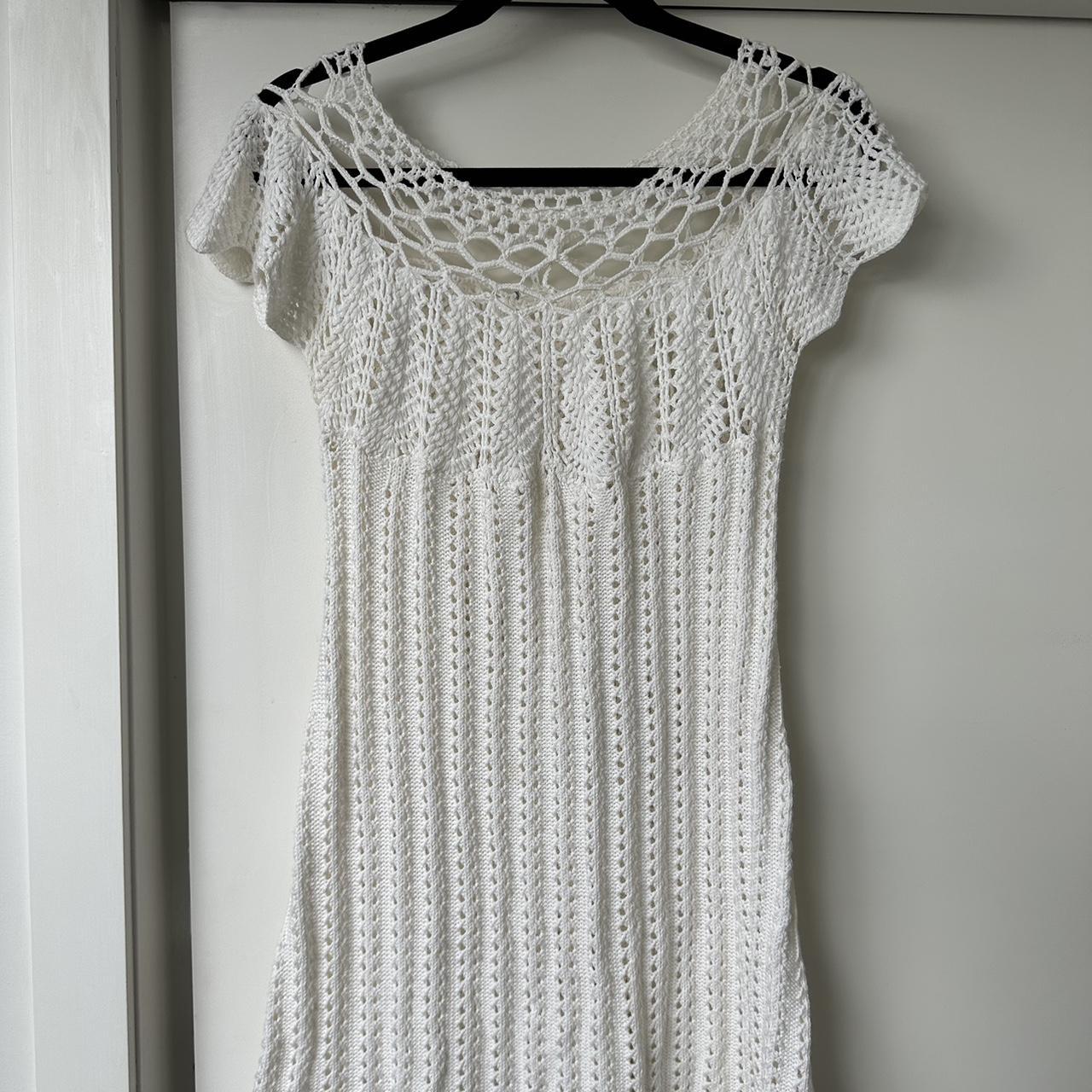 Vintage crochet mini dress Size ten, original brand... - Depop