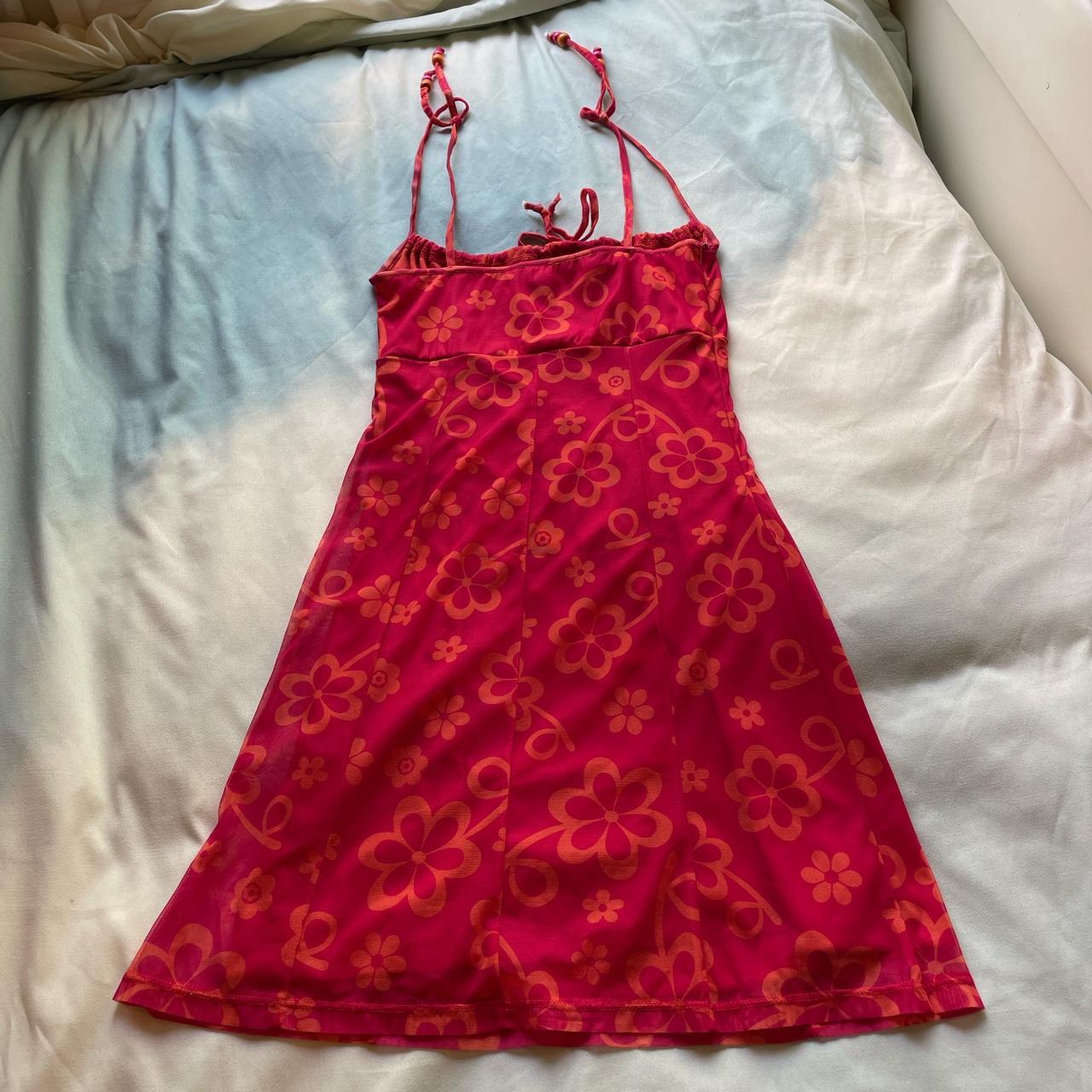 Unif mini dress. Orange slip w pink/orange floral... Depop