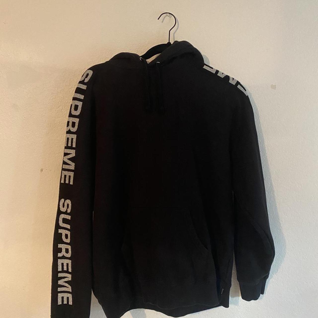 Black supreme hoodie with silver name Depop