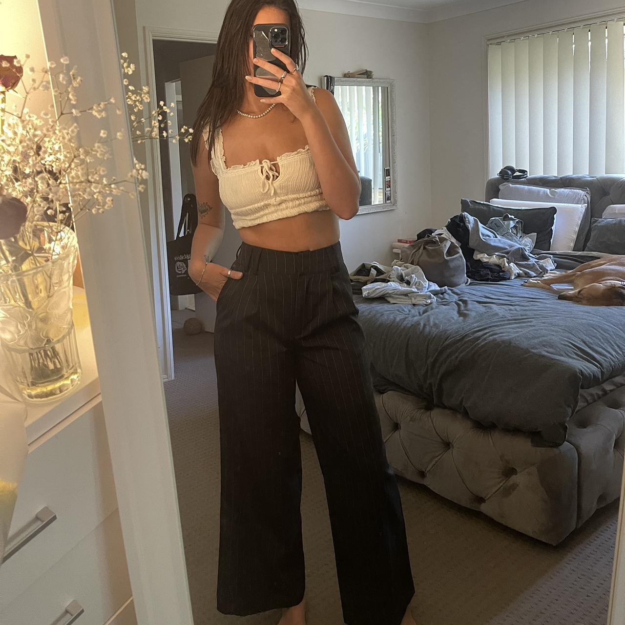 Women's Black and White Trousers | Depop