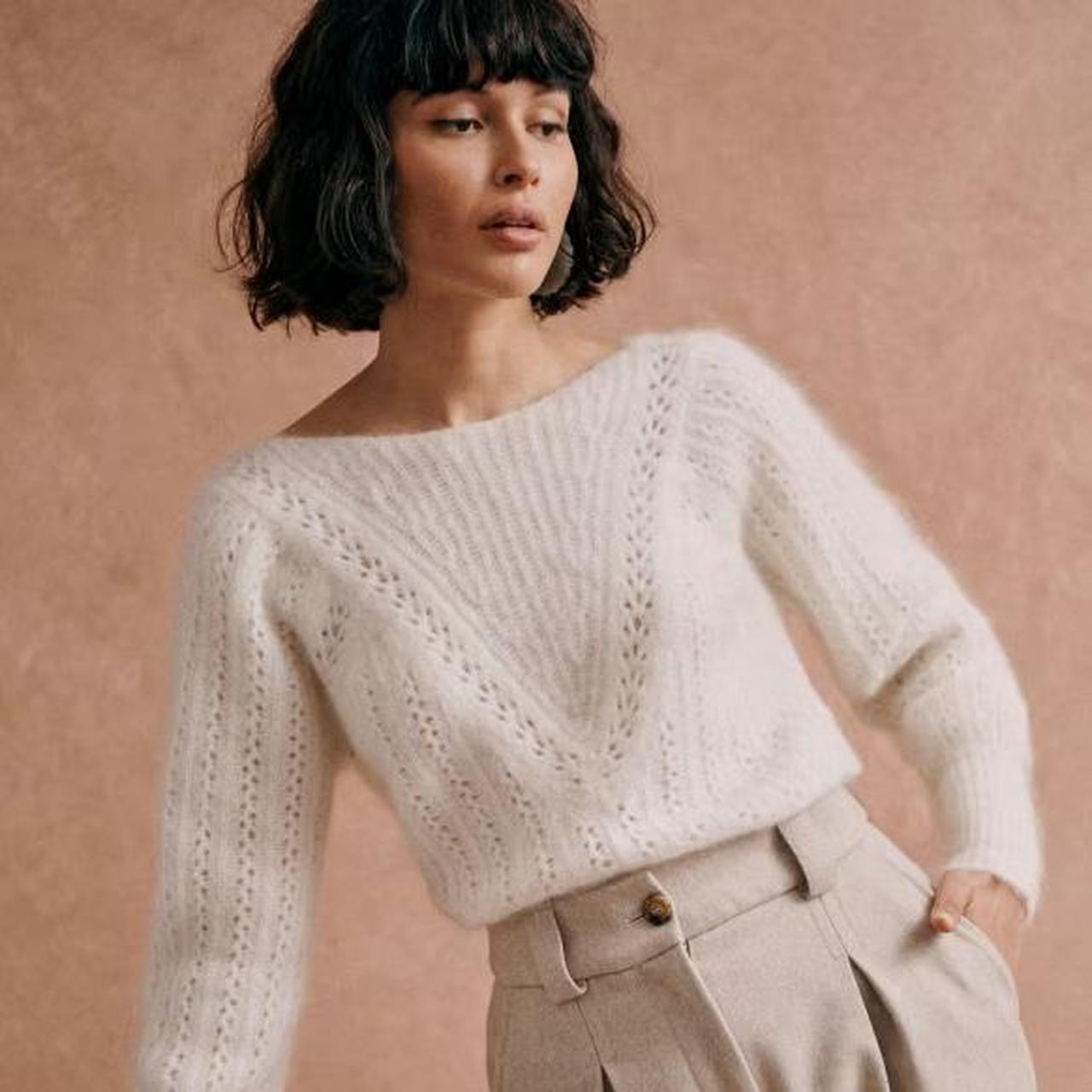 Sézane Women's Cream and White Jumper