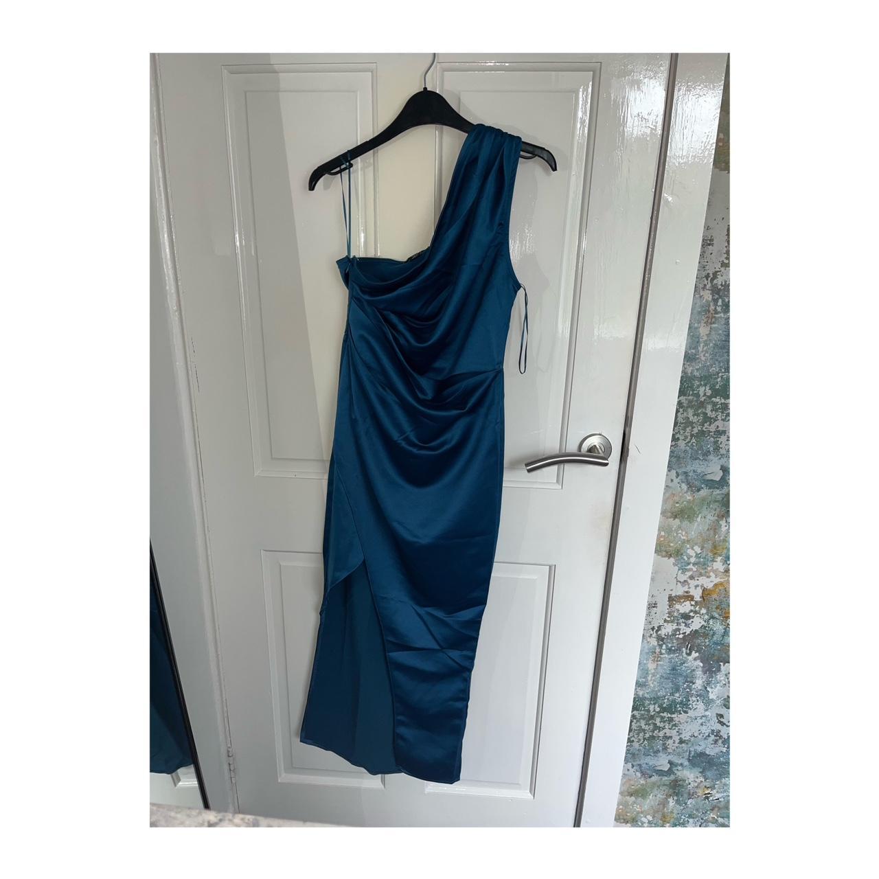 Navy one shoulder midi dress with slit. Never been... - Depop