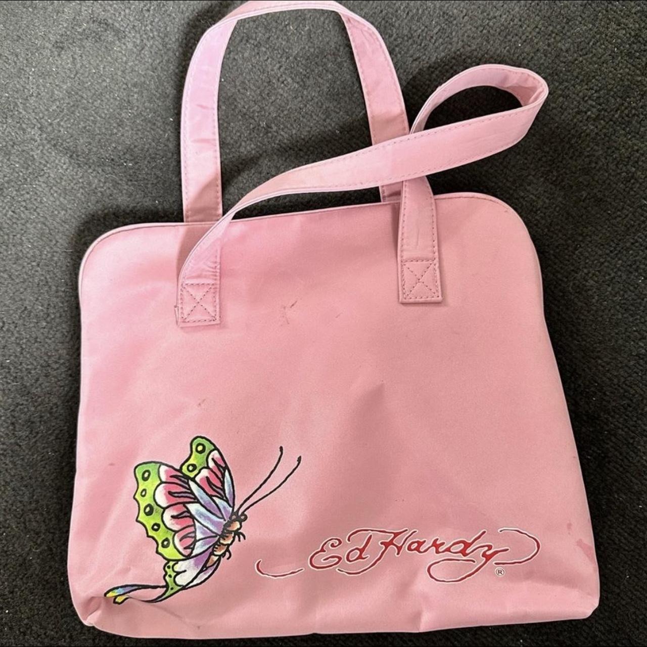 Ed Hardy pink butterfly toiletry makeup bag - Depop