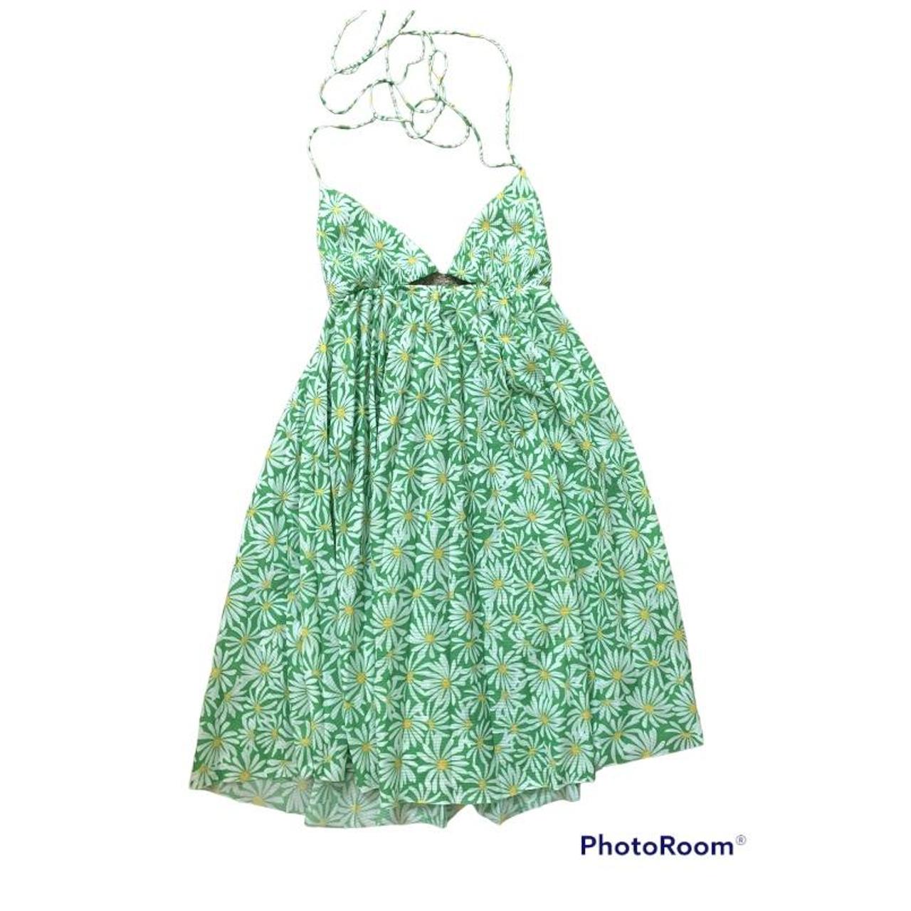 Zara Women's Green and Yellow Dress Depop