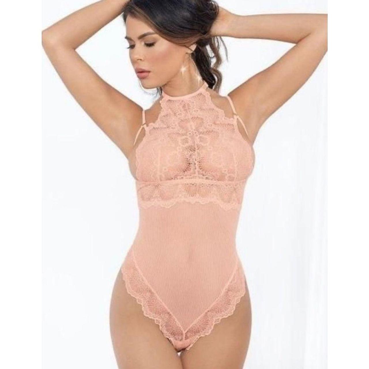 The Escalante Collection Peach Lace Teddy - Depop