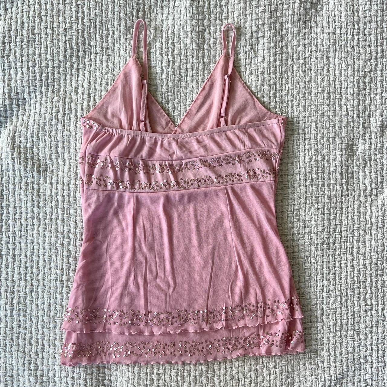 Y2K Tiered Babydoll Tank Top pink sequined tank top... - Depop