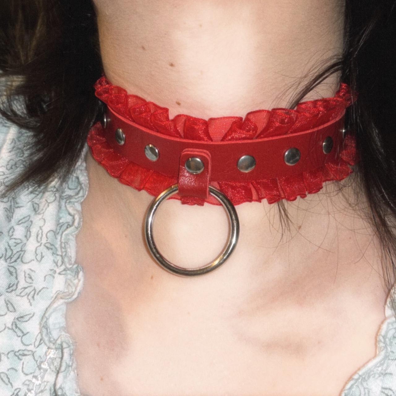 Goth Choker Red Leather Double Layer Necklace Thin - Depop